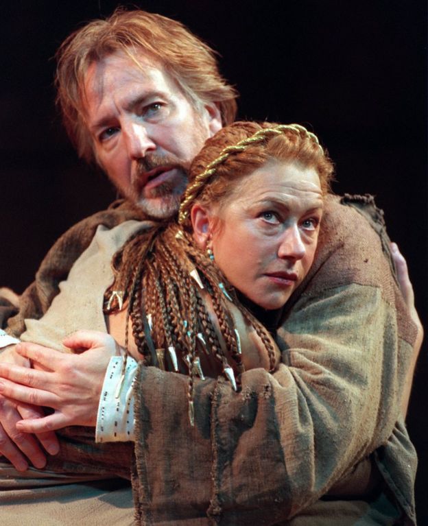 Helen Mirren and Alan Rickman during a photo call rehearsal for Anthony and Cleopatra at the Olivier Theatre on London's South Bank