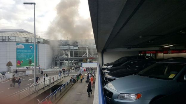 Exterior of Brussels airport following blast