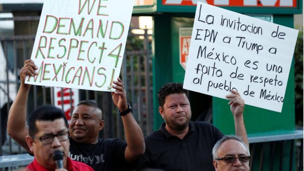 Protesta contra la visita de Trump a México