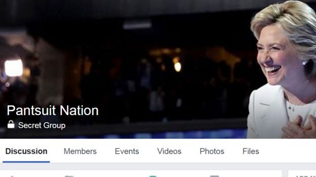 A screenshot of the Pantsuit Nation page, showing the 