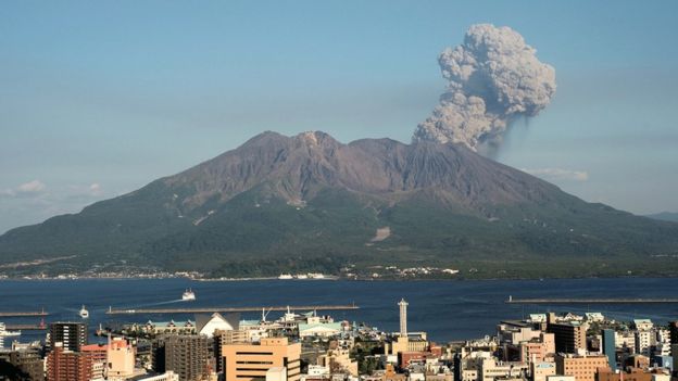 Undated handout photo issued by the University of Exeter of Sakurajima volcano with downtown Kagoshima in the foreground as one of Japan