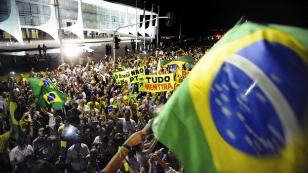 Protesters outside the Planalto Presidential Palace in Brasilia