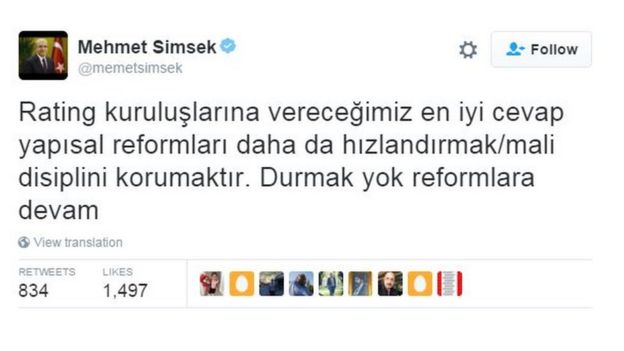 Mehmet Simsek'in tweeti