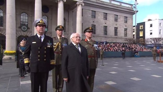 Irish President Michael D Higgins led the ceremony at the GPO