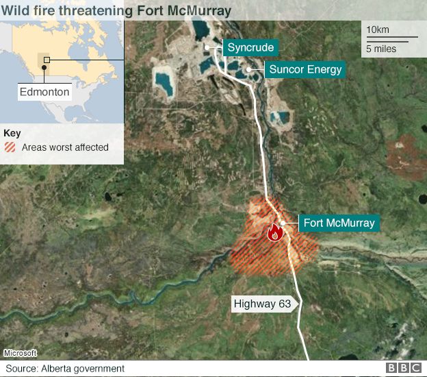 A map showing the spread of a wildfire in Canada
