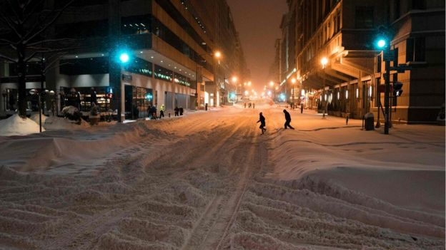 A snowbound street in Washington DC, 23 January