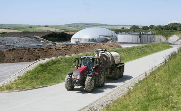 A tractor at an anaerobic digestion plant
