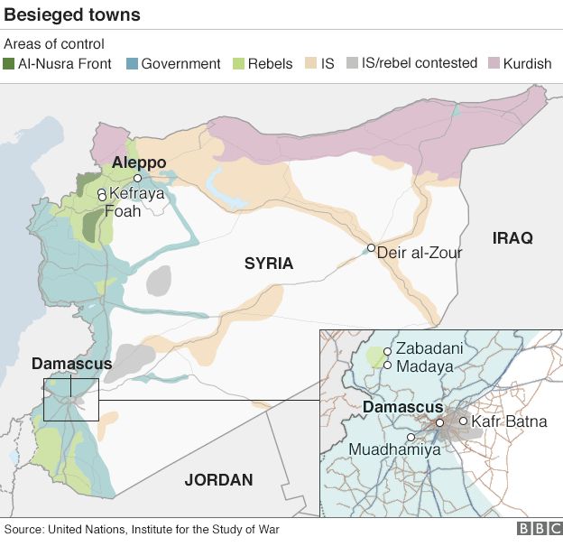 Map of besieged towns in Syria