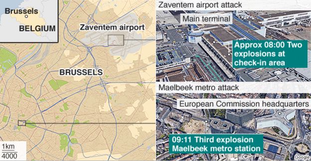 Map of Brussels attacks