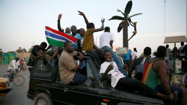 Gambians gather at Westfield junction to celebrate the swearing-in of Gambia