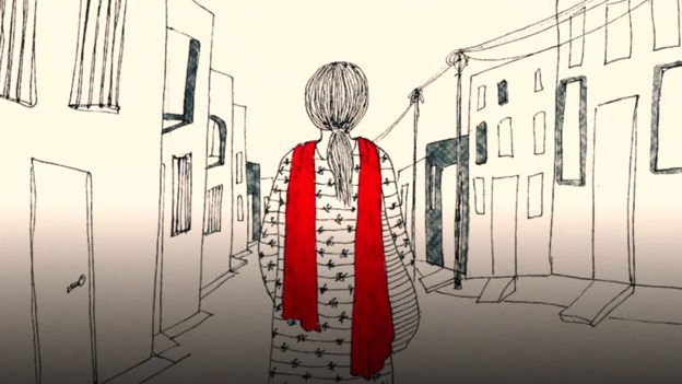 Geeta caminando en la calle (ilustración)