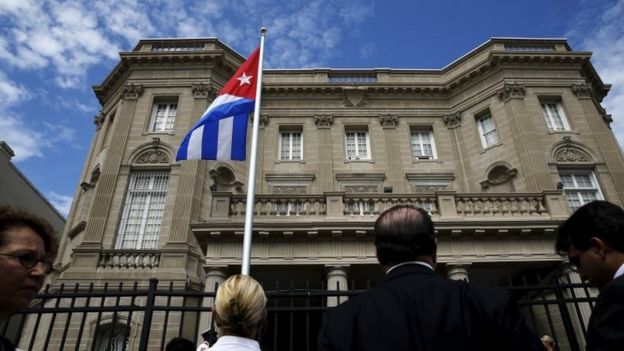 The Cuban flag flutters at the Cuban Embassy in Washington on 20 July, 2015.