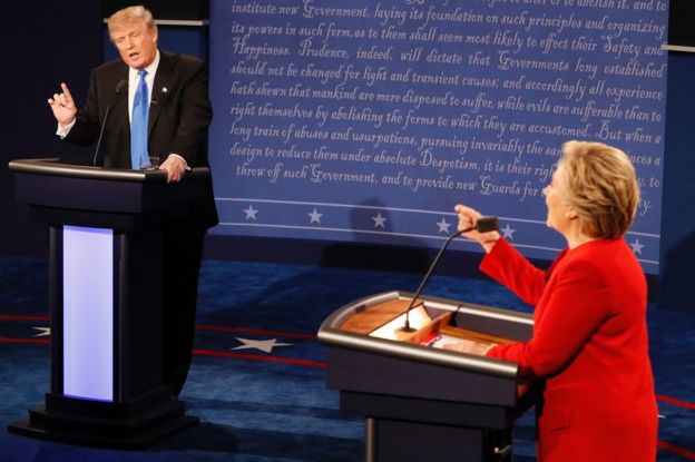 Donald Trump debates with Hillary Clinton in New York, 26 September