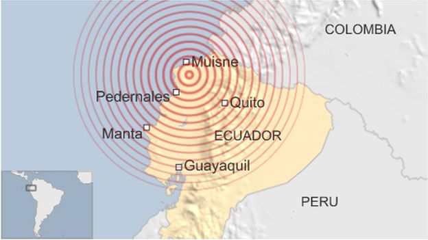 A map showing an earthquake in Ecuador