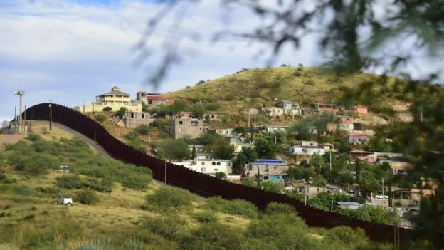 The residential neighbourhood of Nogales in the state of Sonora on the Mexico side of the border is seen across the border wall from Nogales, Arizona