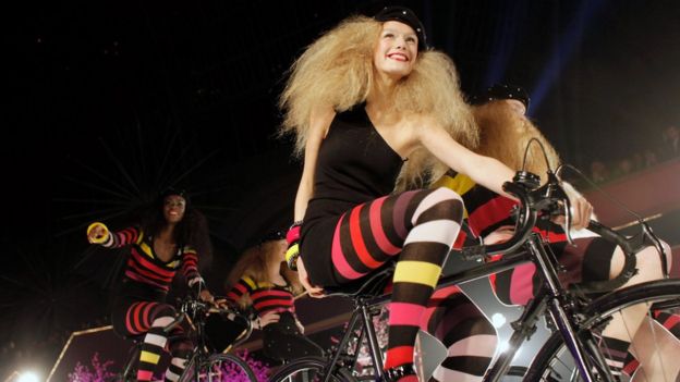 Models wear creations by French fashion designer Sonia Rykiel as part of her show designed for H&M in Paris in 2009