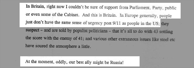 Tony Blair to George Bush, 28 July 2002