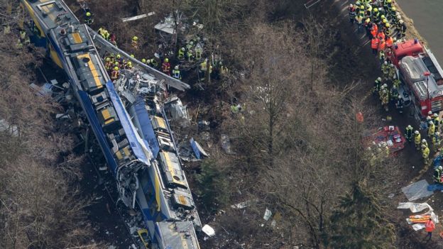 Aerial view of train crash. 9 Feb 2016