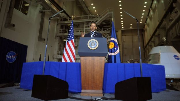 President Obama launching his vision for Nasa at Cape Canaveral, Florida, on April 15, 2010