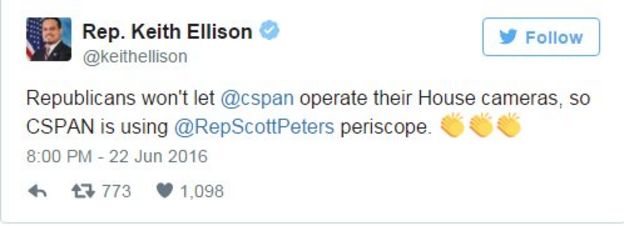 Tweet from Rep Keith Ellison: 