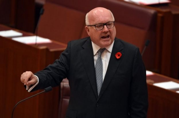Attorney-General George Brandis during the vote for the same-sex marriage plebiscite bill