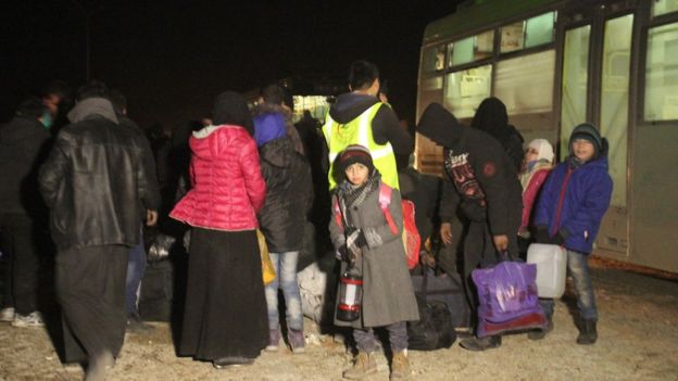 بعض النازحين من أحياء حلب الشرقية