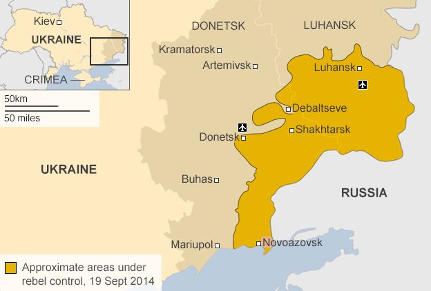 AREAS OF PRO-RUSSIAN REBELS CONTROL IN EASTERN UKRAINE