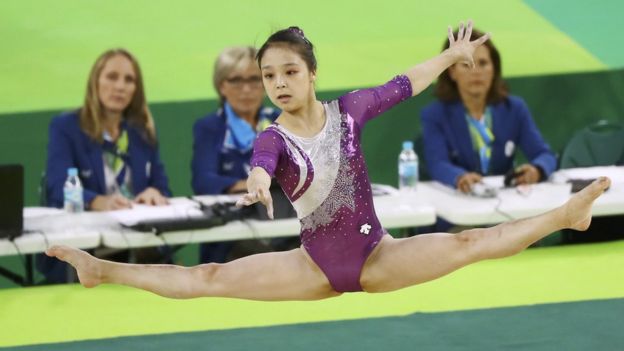 Lee Eun Ju (KOR) of South Korea competes on the floor during the women