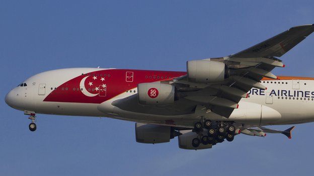 Singapore Airlines A380 plane with SG50 branding