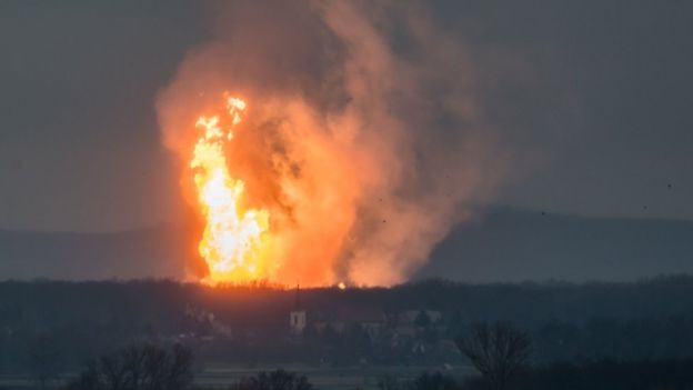 Fire at Austria's main gas pipeline hub at Baumgarten, Eastern Vienna, 12 December