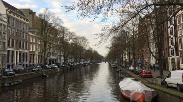 Canal en Ámsterdam, Holanda
