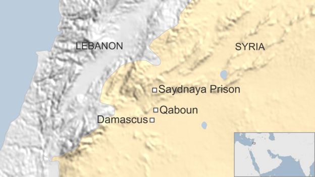 Map of Syria showing location of Saydnaya prison