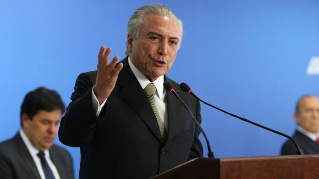 O presidente interino Michel Temer durante a posse de Marcelo Calero no Ministério da Cultura