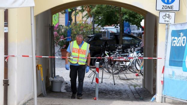 Police officer at scene of attack in Ansbach, Germany, on 25 July 2016