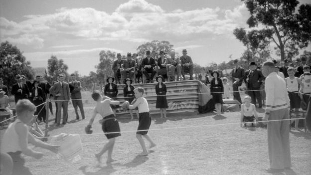 A demonstration of boxing at the Fairbridge school in Pinjarra, Western Australia