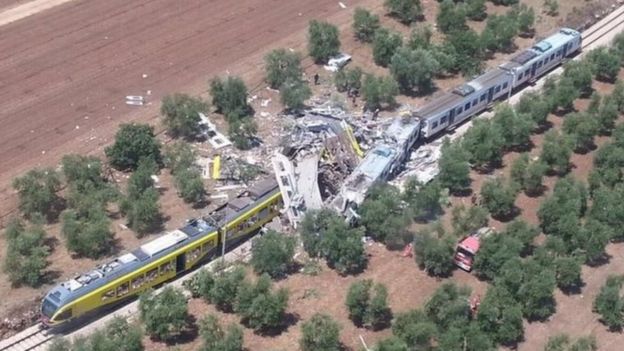 Italian train crash scene near Andria