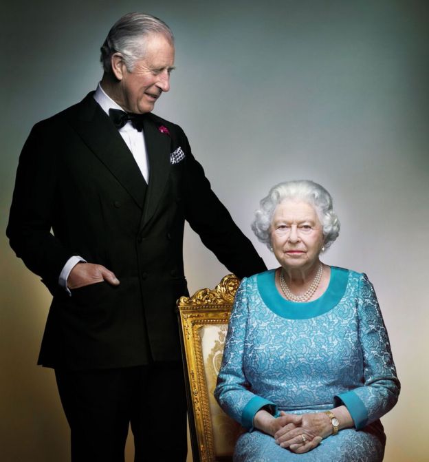 Official 90th birthday portrait of Queen Elizabeth II with Prince Charles, The Prince of Wales