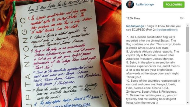Lupita Nyong'o's Instagram post