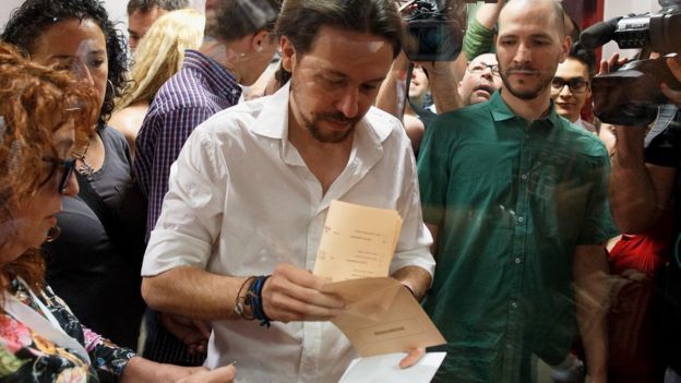 Podemos leader, Pablo Iglesias votes in Madrid