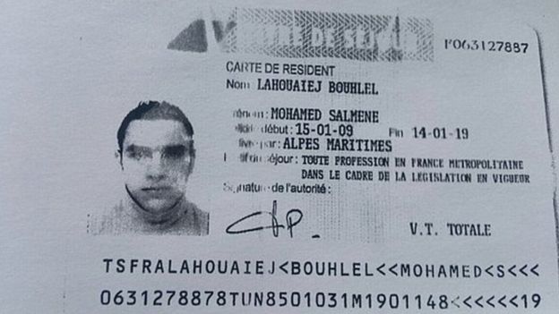 Documento de identidad del atacante de Niza