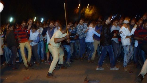 Police beat back crowds in Bangalore on New Year's eve