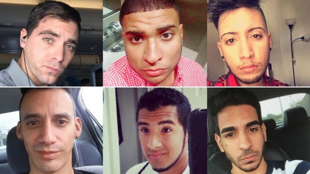 Clockwise from top left: Images of Orlando shooting victims Edward Sotomayor, Stanley Almodovar, Luis Omar Ocasio-Ocampo, Juan Ramon Guerrero, Luis Vielma and Eric Ivan Ortiz-Rivera