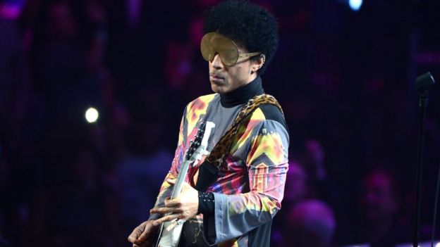 Prince on stage in Las Vegas in 2012