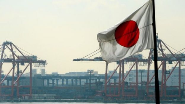 Japanese flag at container terminal