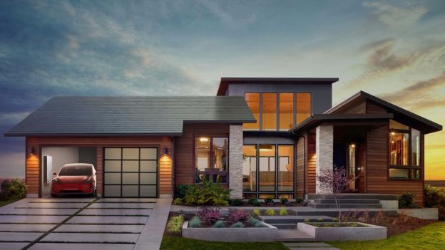 What a house fitted with Tesla's solar roof tiles may look like