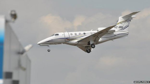 The Phenom 300 just before it crashed at Blackbushe Airport