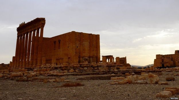 A general view shows the Temple of Bel in the historical city of Palmyra 31 August 2015