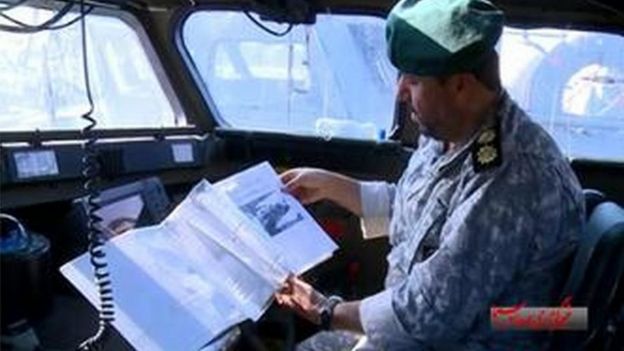 Iranian officer apparently pictured during detention of US sailors on Tuesday, in pictures carried by Iranian state broadcaster Irib News