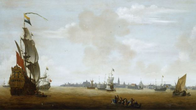 View of Amsterdam from sea painting