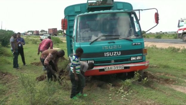 Truck stuck in mud in Kenya